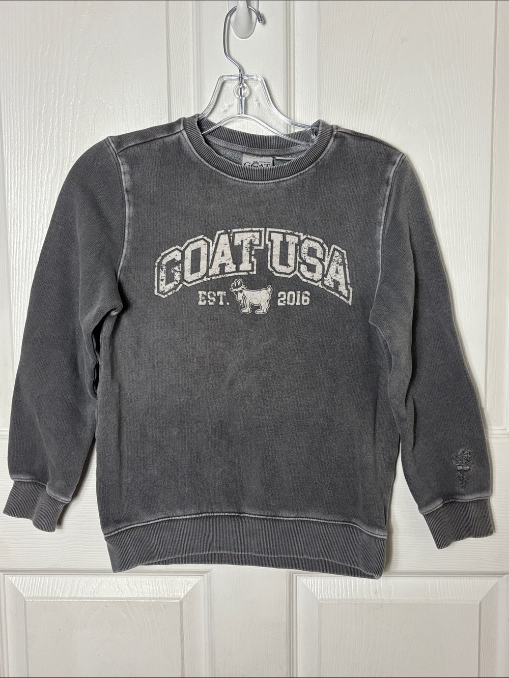 Goat USA Kids Charcoal Crewneck Sweatshirt Size Large Collegiate faded finish